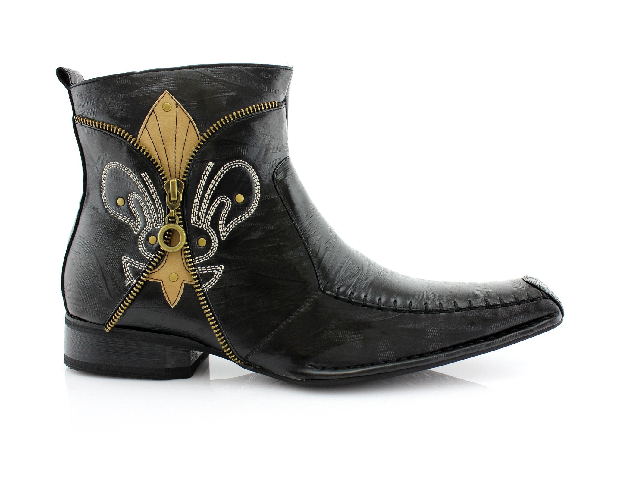 Embroidered Square Toe Western Boots | Aurelio by Delli Aldo | Conal Footwear | Outer Side Angle View