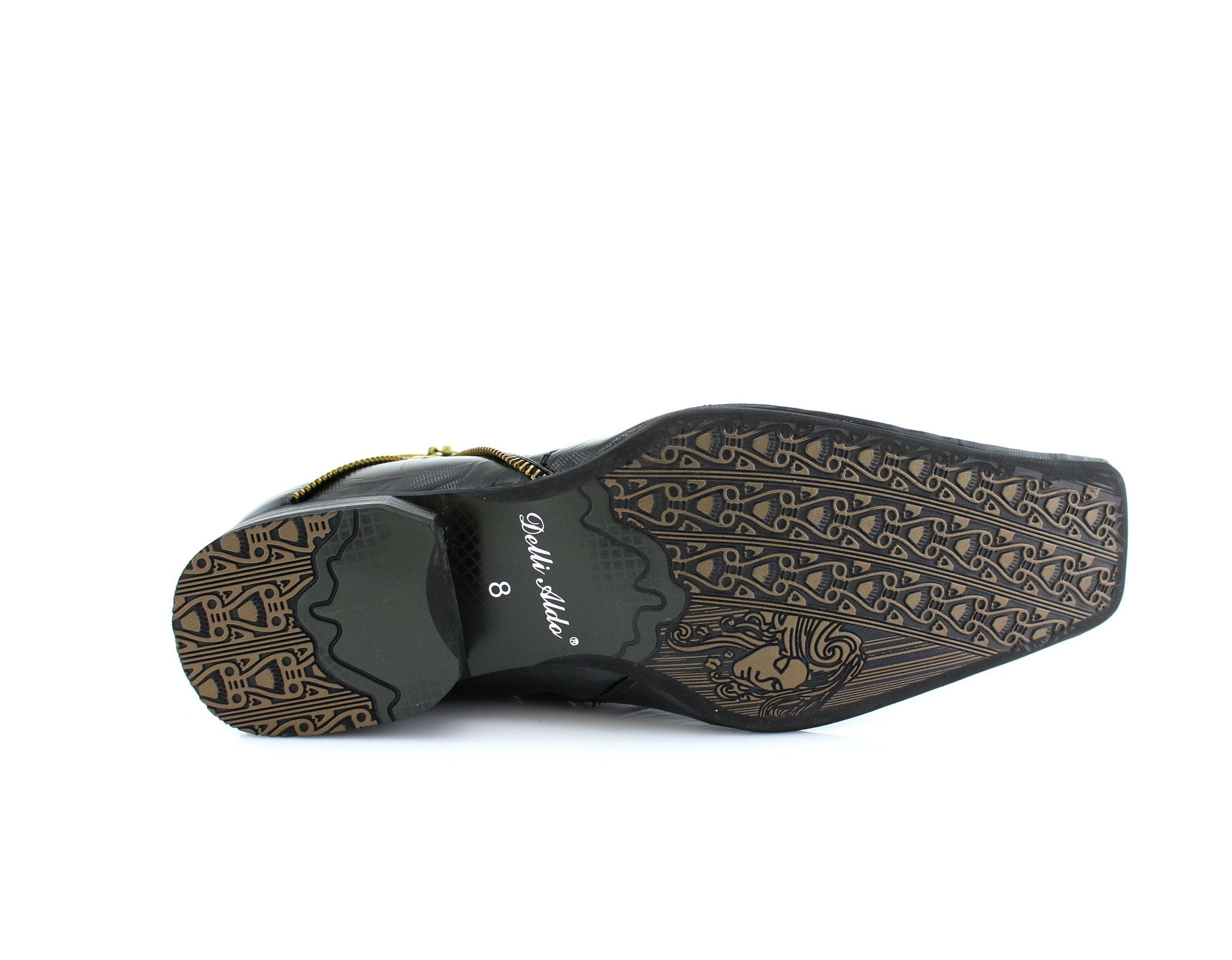 Embroidered Square Toe Western Boots | Aurelio by Delli Aldo | Conal Footwear | Bottom Sole Angle View