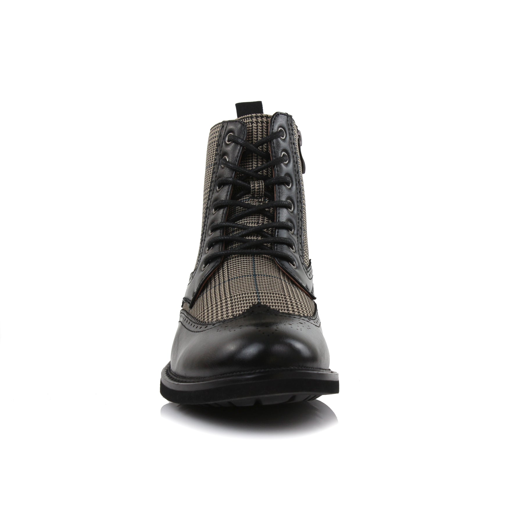 Plaid Brogue Wingtip Boots | Manchester by Polar Fox | Conal Footwear | Front Angle View