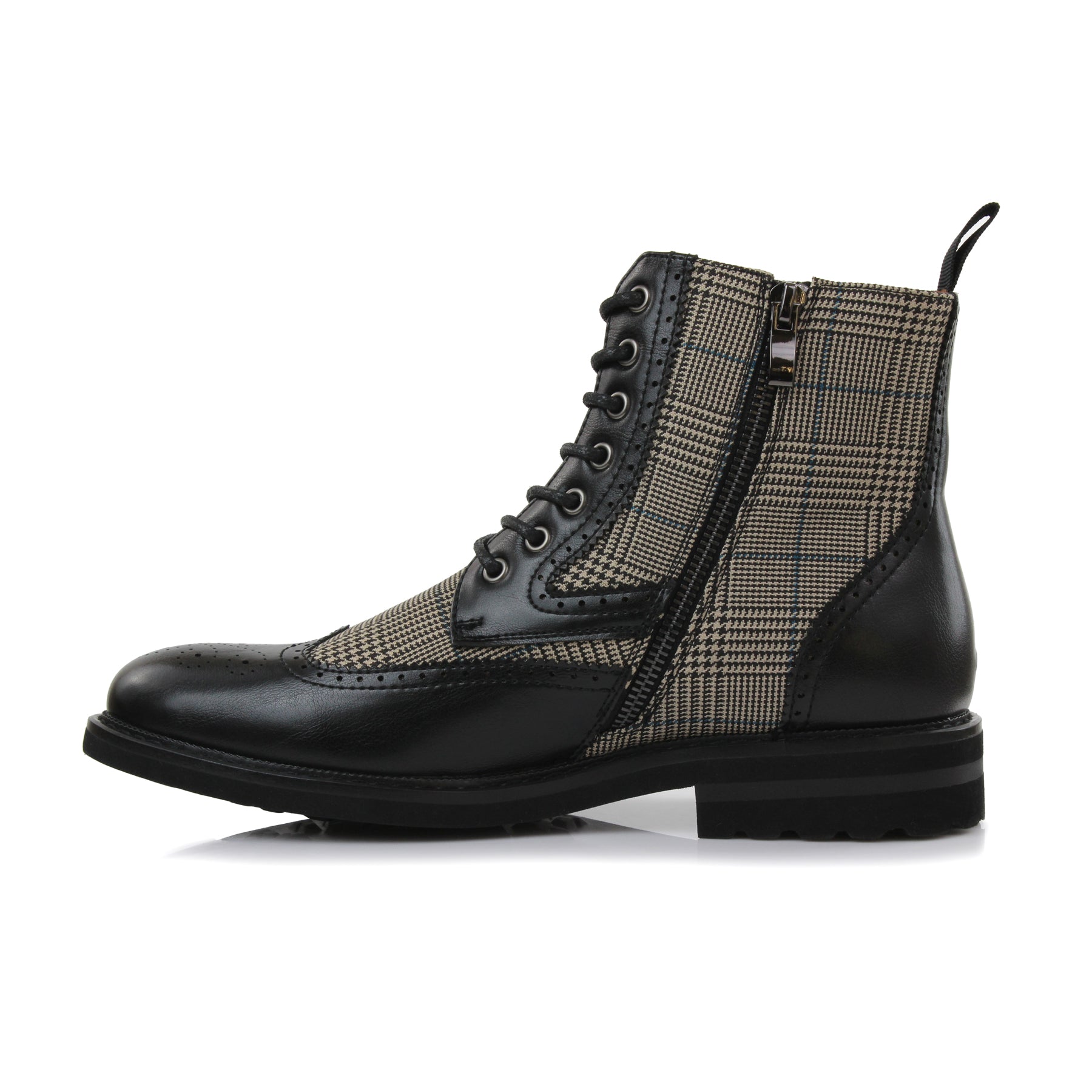Plaid Brogue Wingtip Boots | Manchester by Polar Fox | Conal Footwear | Inner Side Angle View