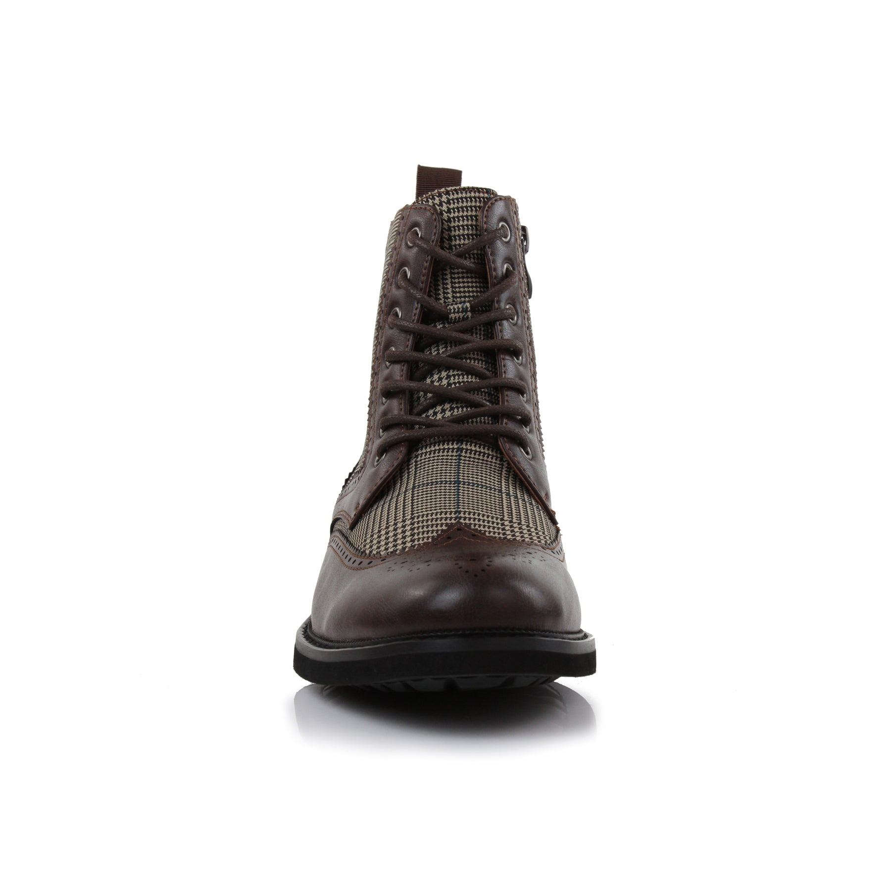Plaid Brogue Wingtip Boots | Manchester by Polar Fox | Conal Footwear | Front Angle View
