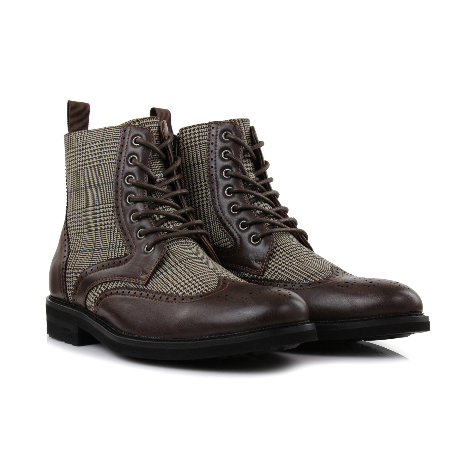 Plaid Brogue Wingtip Boots | Manchester by Polar Fox | Conal Footwear | Paired Angle View