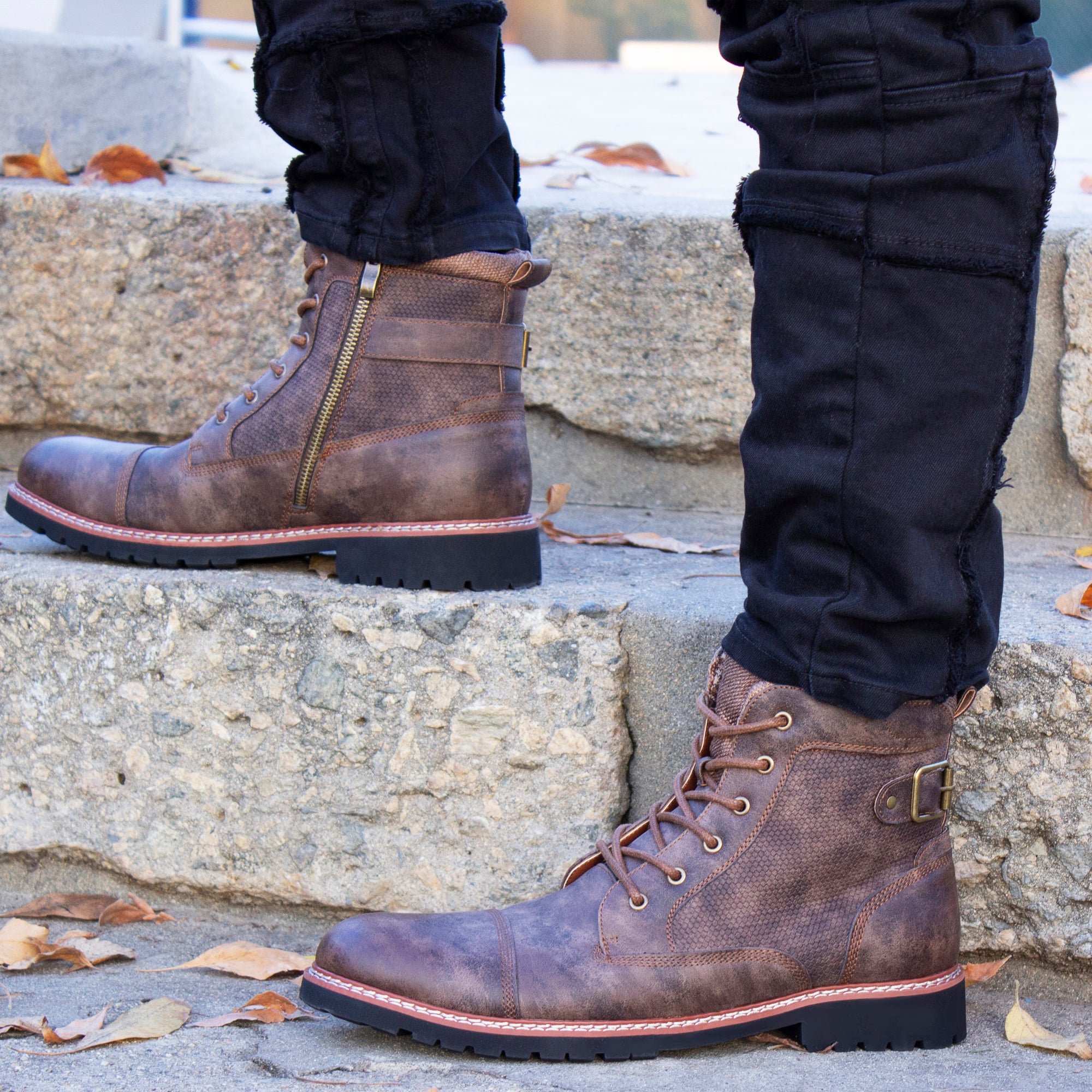 Textured Upper Combat Boots | Mcconnell by Polar Fox | Conal Footwear | Action Shot 1