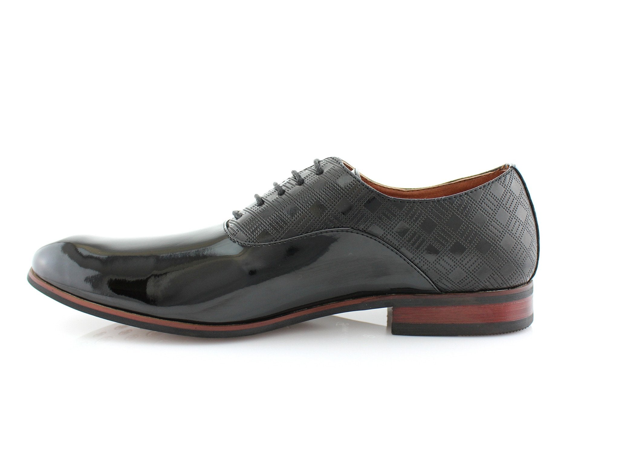 Embossed Patent Leather Oxfords | Joey by Ferro Aldo | Conal Footwear | Inner Side Angle View