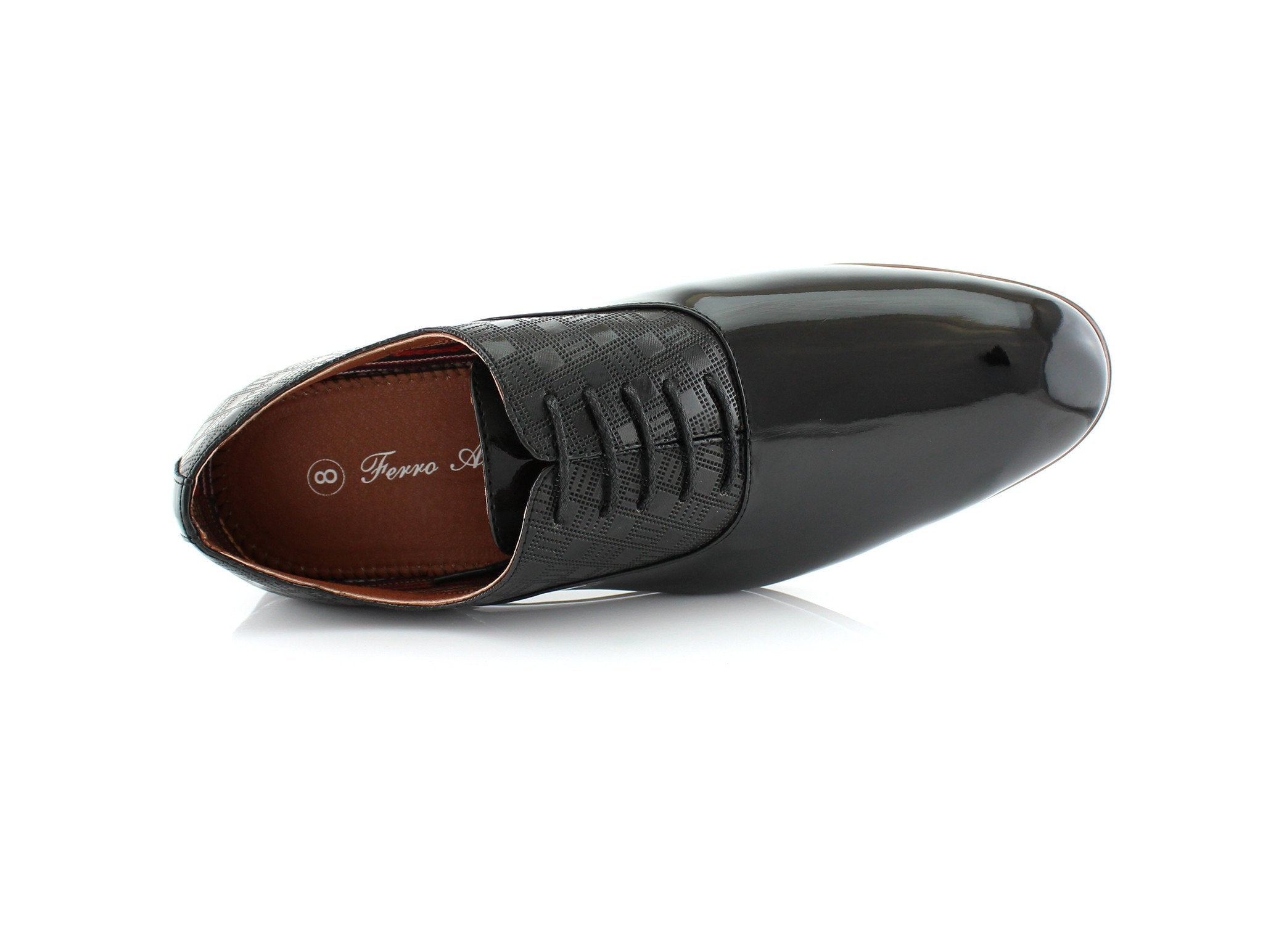 Embossed Patent Leather Oxfords | Joey by Ferro Aldo | Conal Footwear | Top-Down Angle View