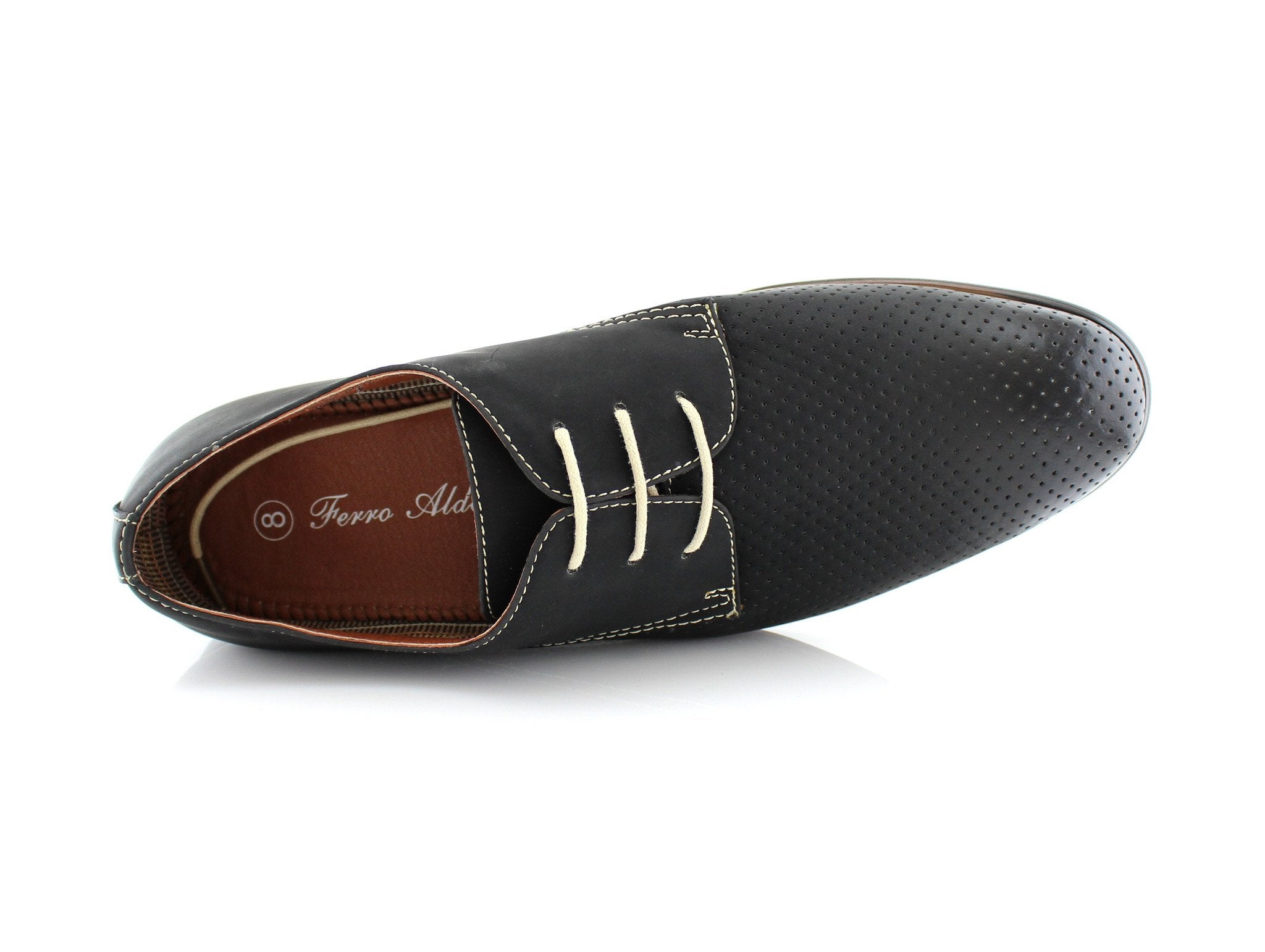 Burnished Perforated Derby Shoes | Isaiah by Ferro Aldo | Conal Footwear | Top-Down Angle View