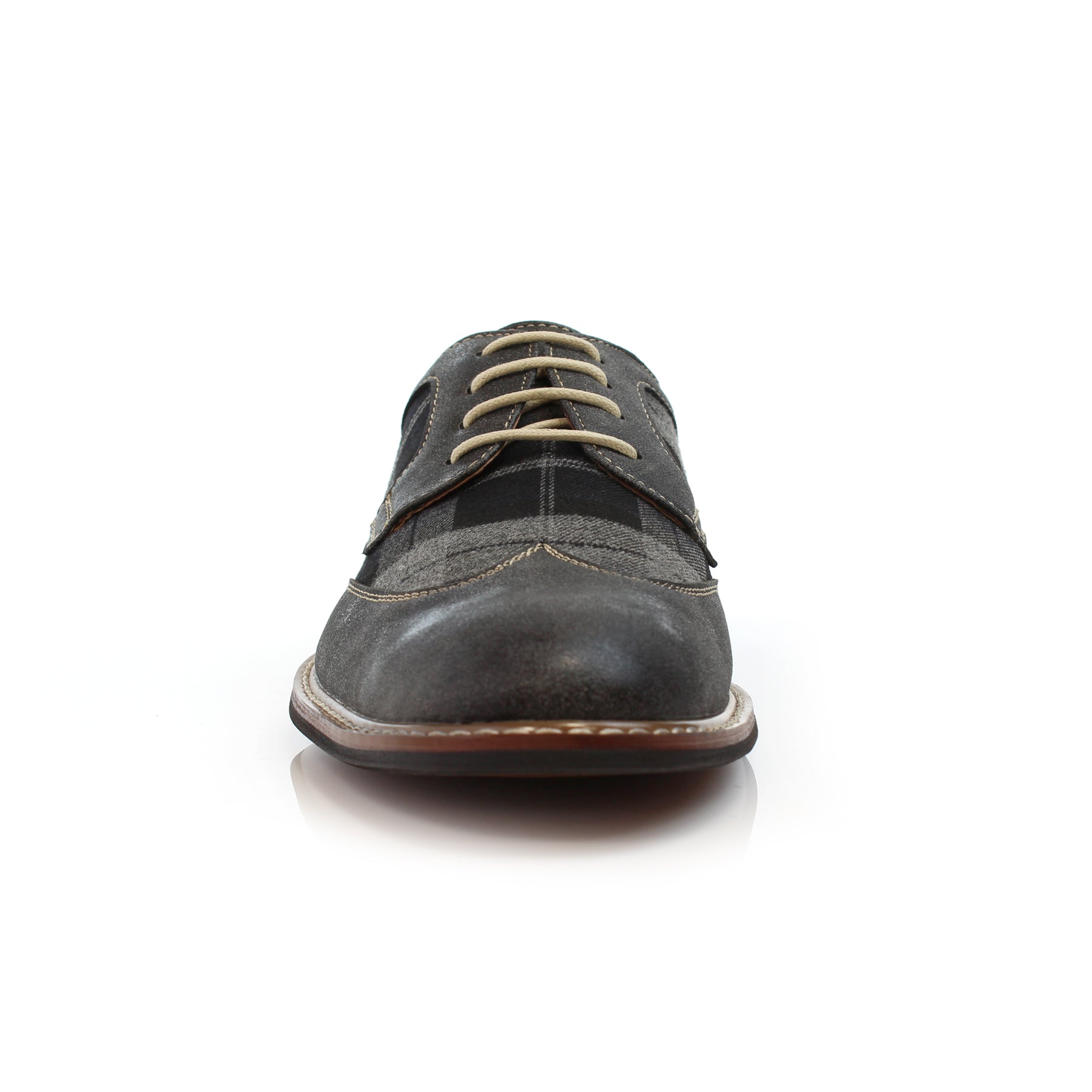 Plaid Wingtip Derby Shoes | Julian by Ferro Aldo | Conal Footwear | Front Angle View