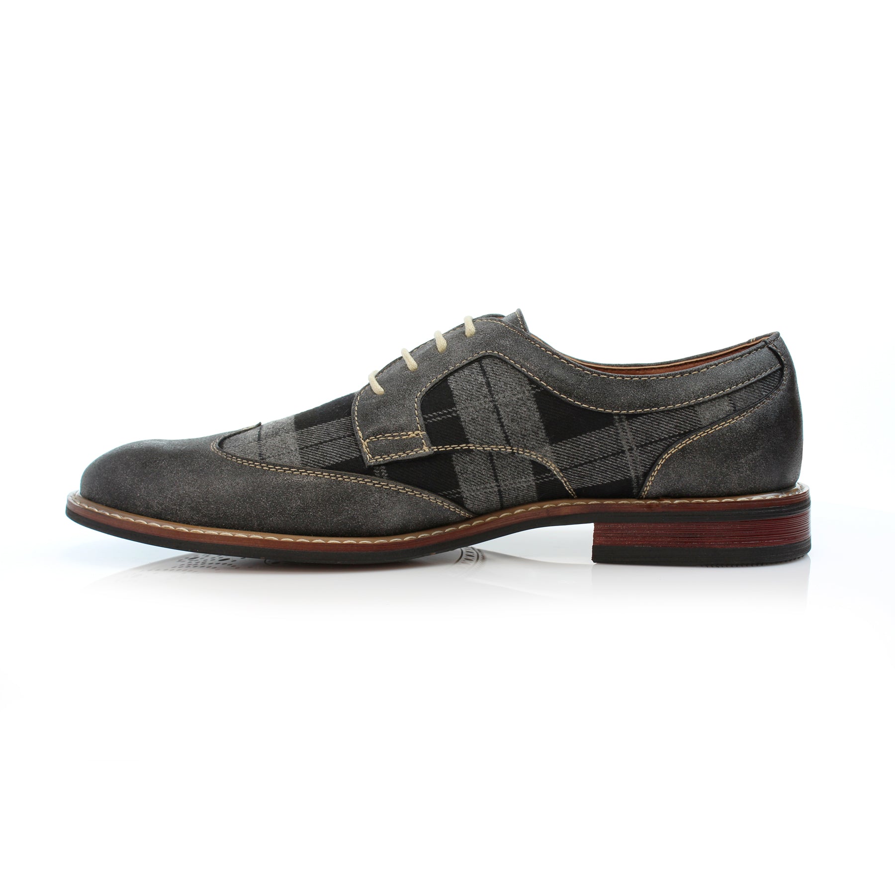 Plaid Wingtip Derby Shoes | Julian by Ferro Aldo | Conal Footwear | Inner Side Angle View