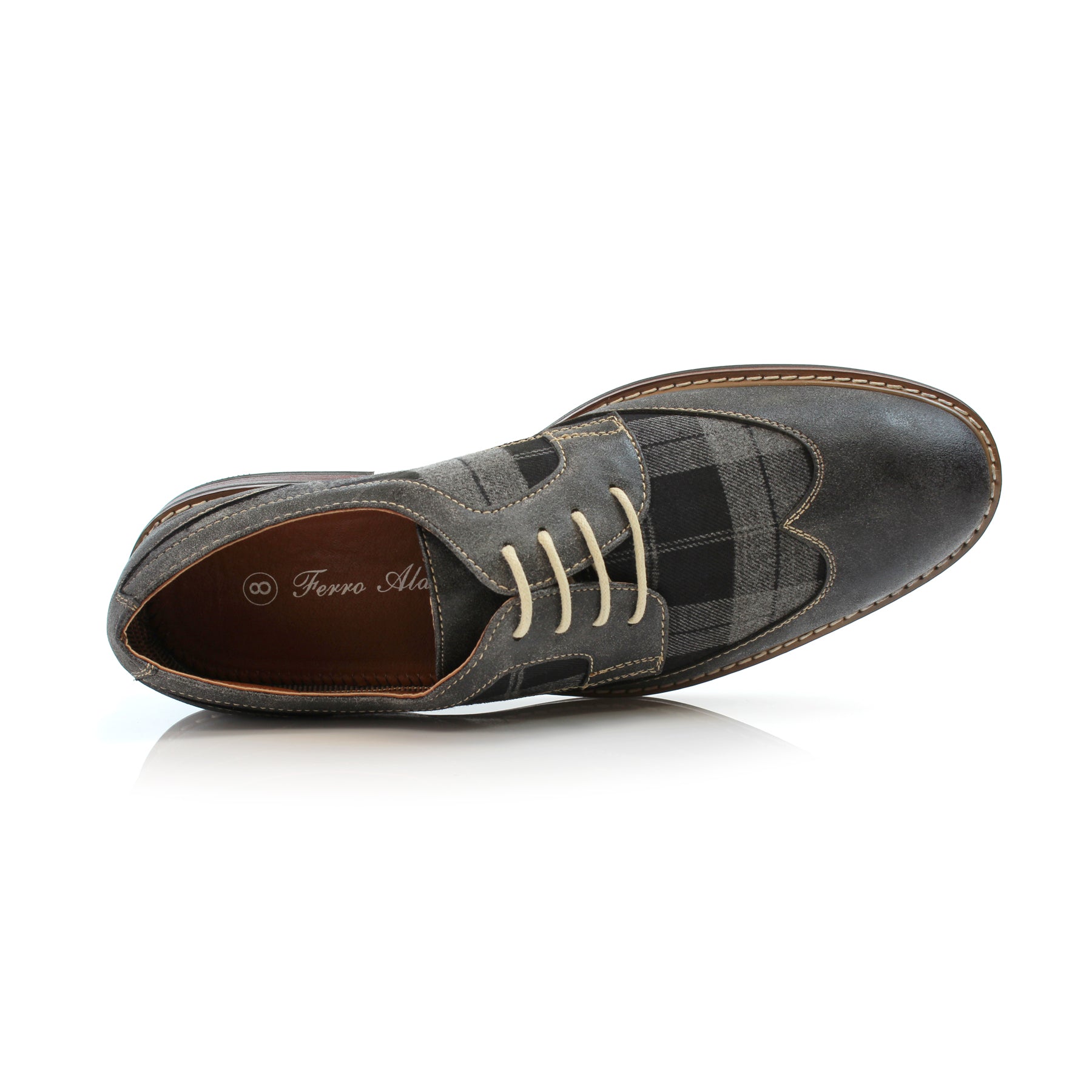 Plaid Wingtip Derby Shoes | Julian by Ferro Aldo | Conal Footwear | Top-Down Angle View