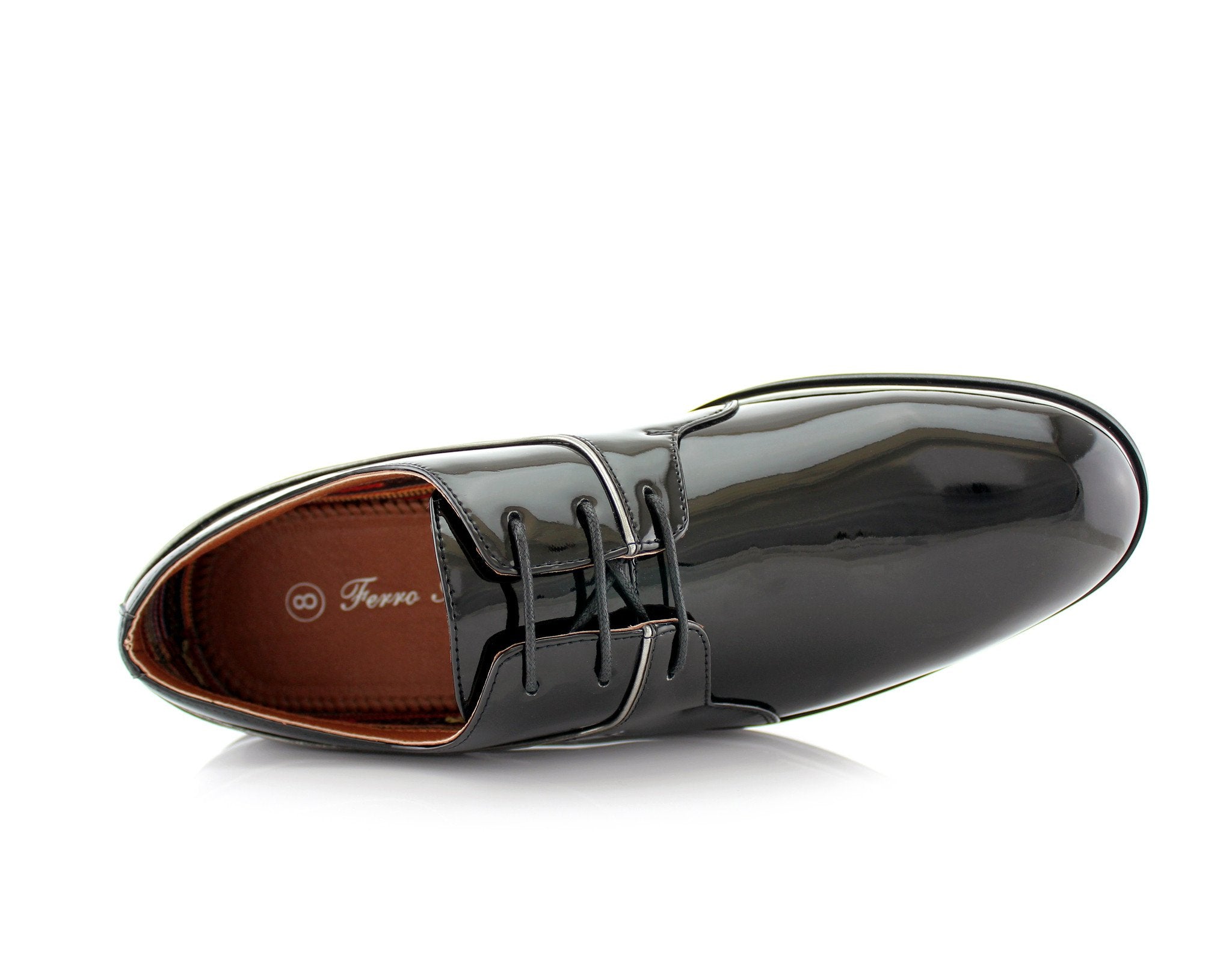Patent Leather Derby Shoes | Liam by Ferro Aldo | Conal Footwear | Top-Down Angle View
