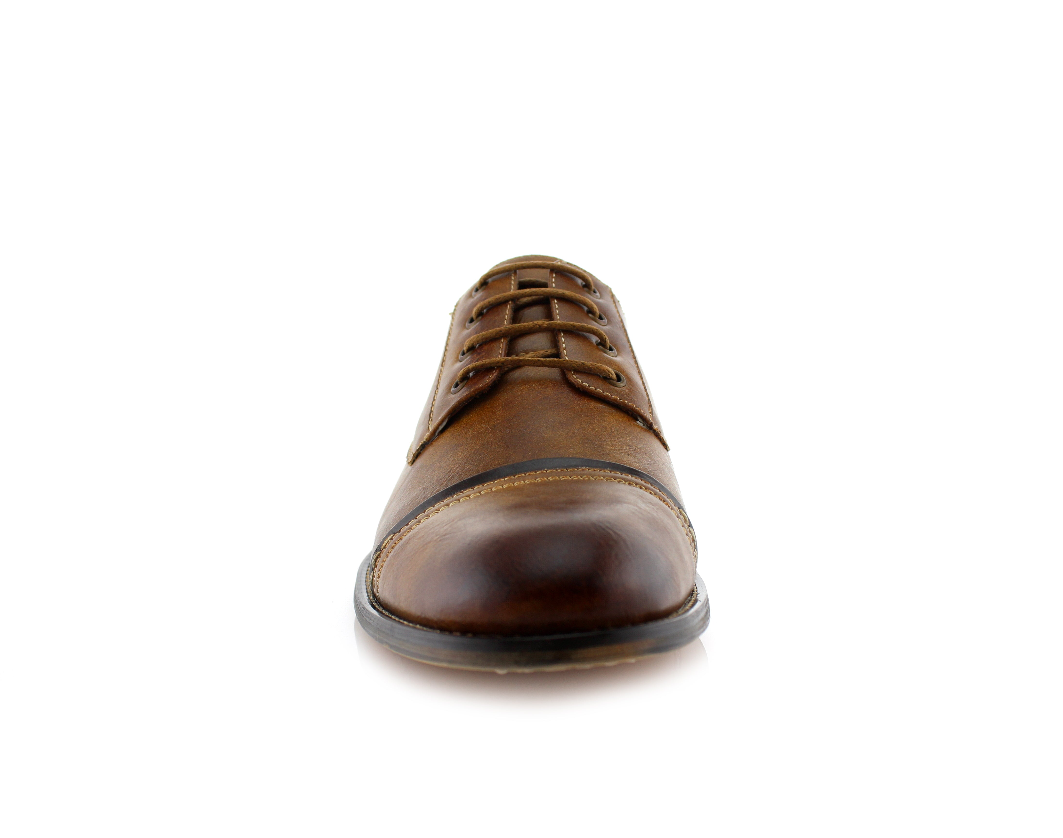 Burnished Cap-Toe Derby Shoes | Shane by Ferro Aldo | Conal Footwear | Front Angle View