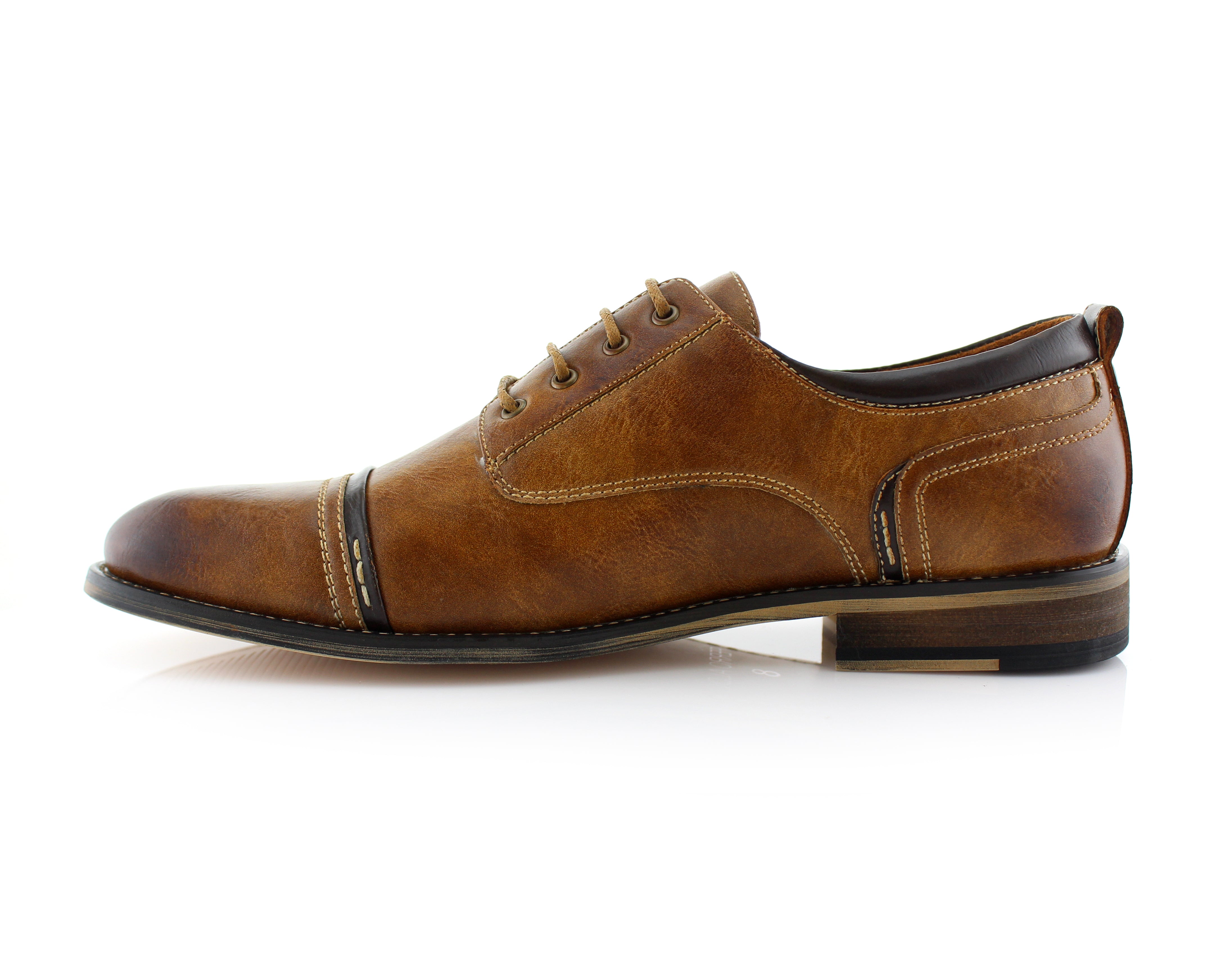Burnished Cap-Toe Derby Shoes | Shane by Ferro Aldo | Conal Footwear | Inner Side Angle View