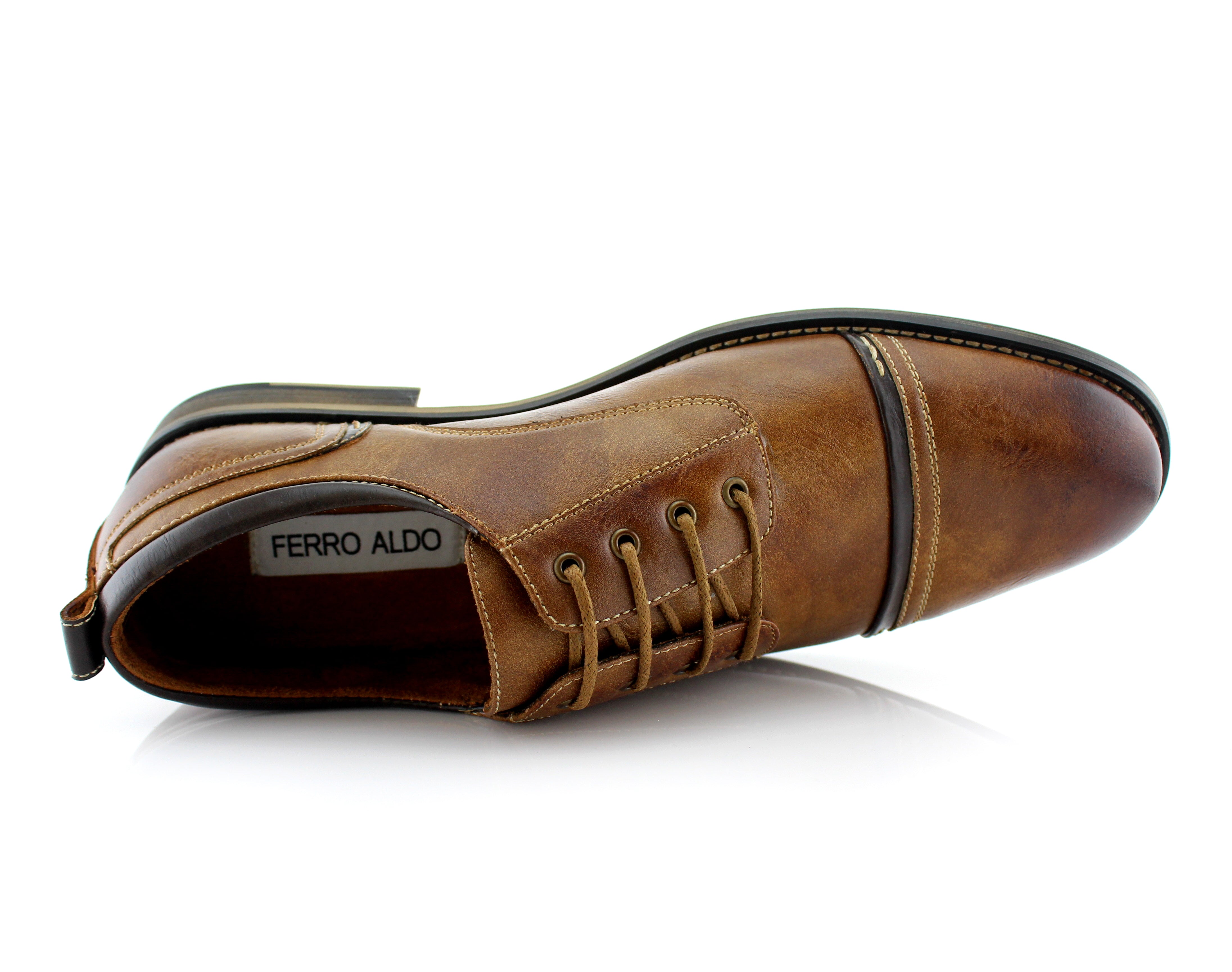 Burnished Cap-Toe Derby Shoes | Shane by Ferro Aldo | Conal Footwear | Top-Down Angle View