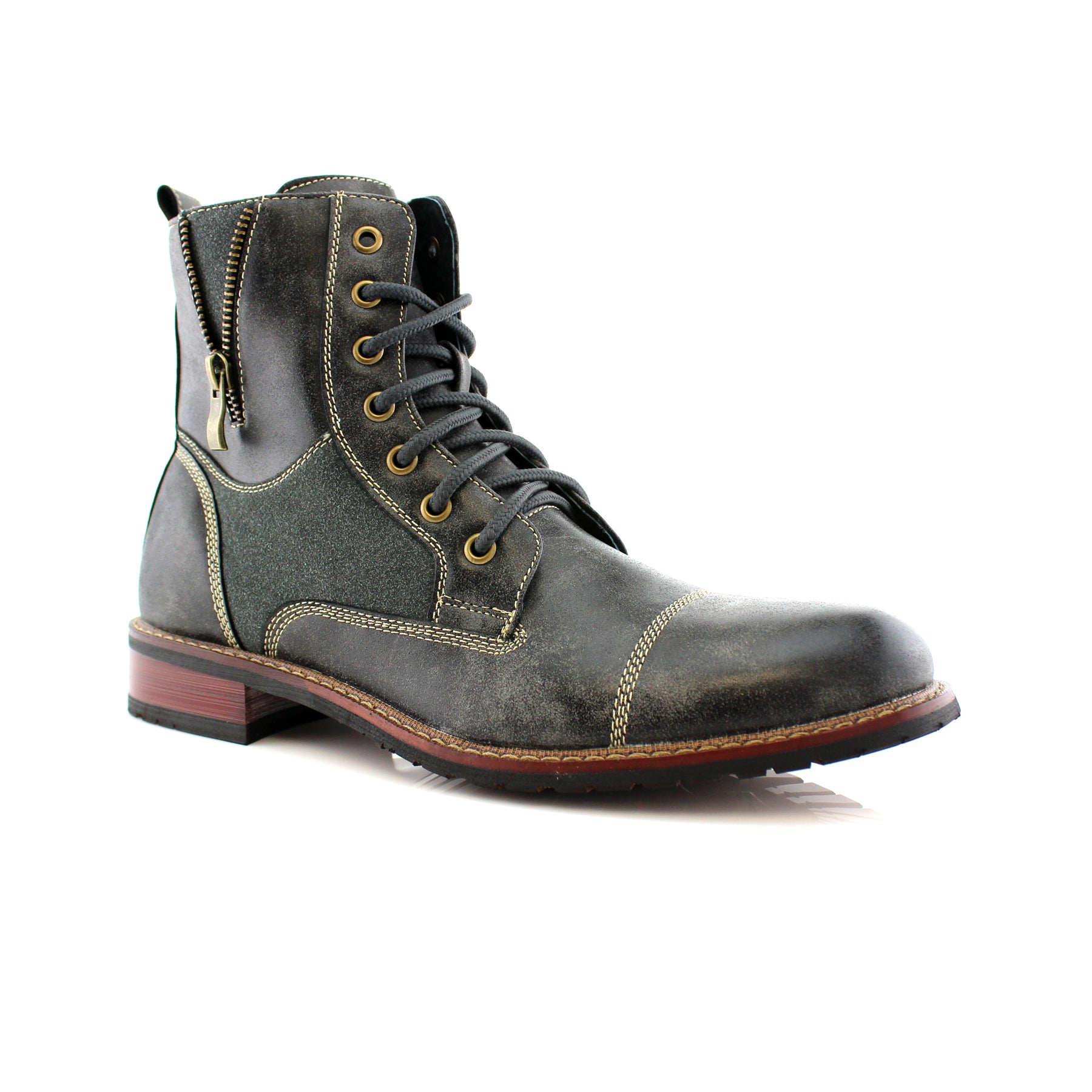 Duo-Textured Zipper Closure Combat Boots | Andy by Ferro Aldo | Conal Footwear | Main Angle View