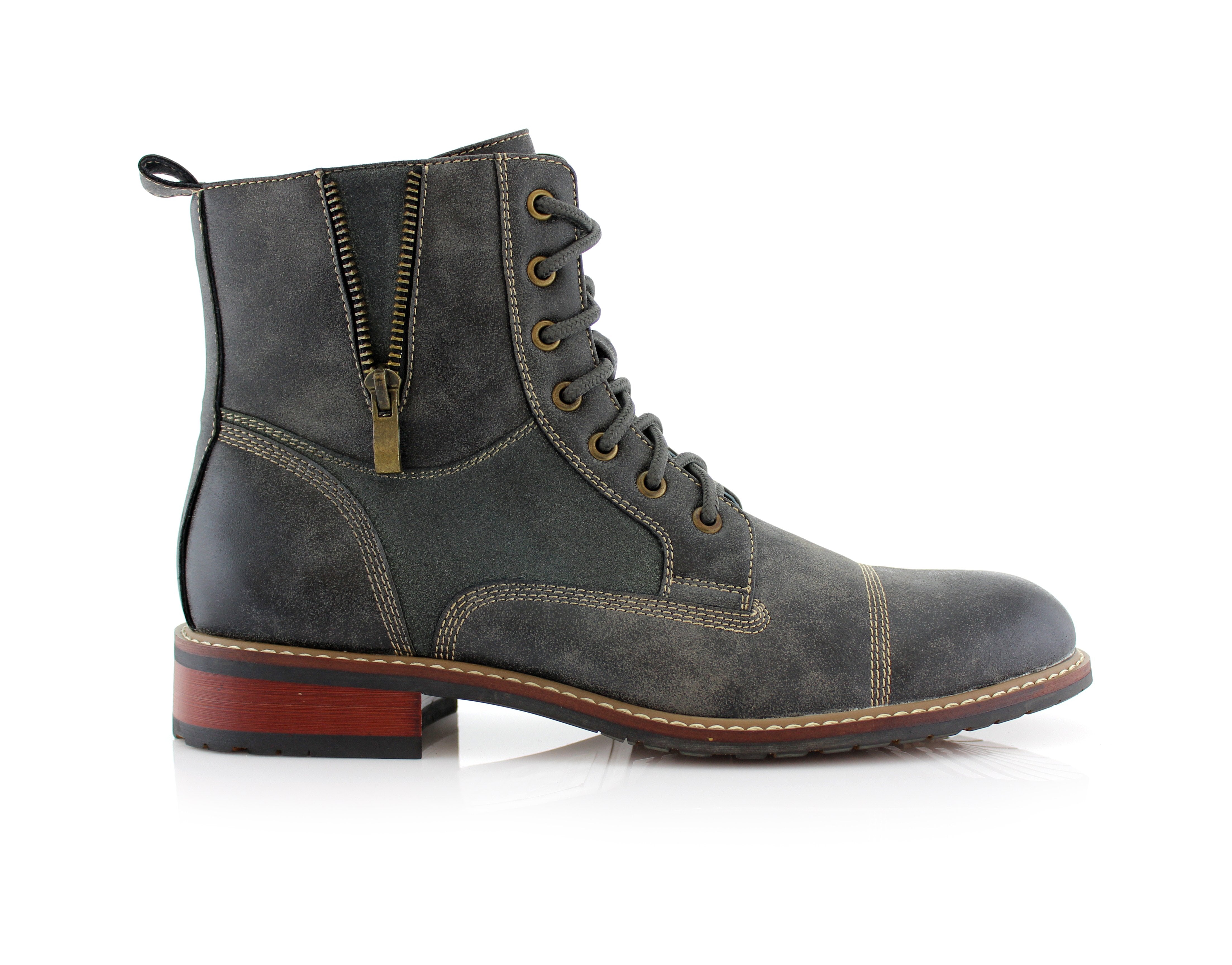 Duo-Textured Zipper Closure Combat Boots | Andy by Ferro Aldo | Conal Footwear | Outer Side Angle View