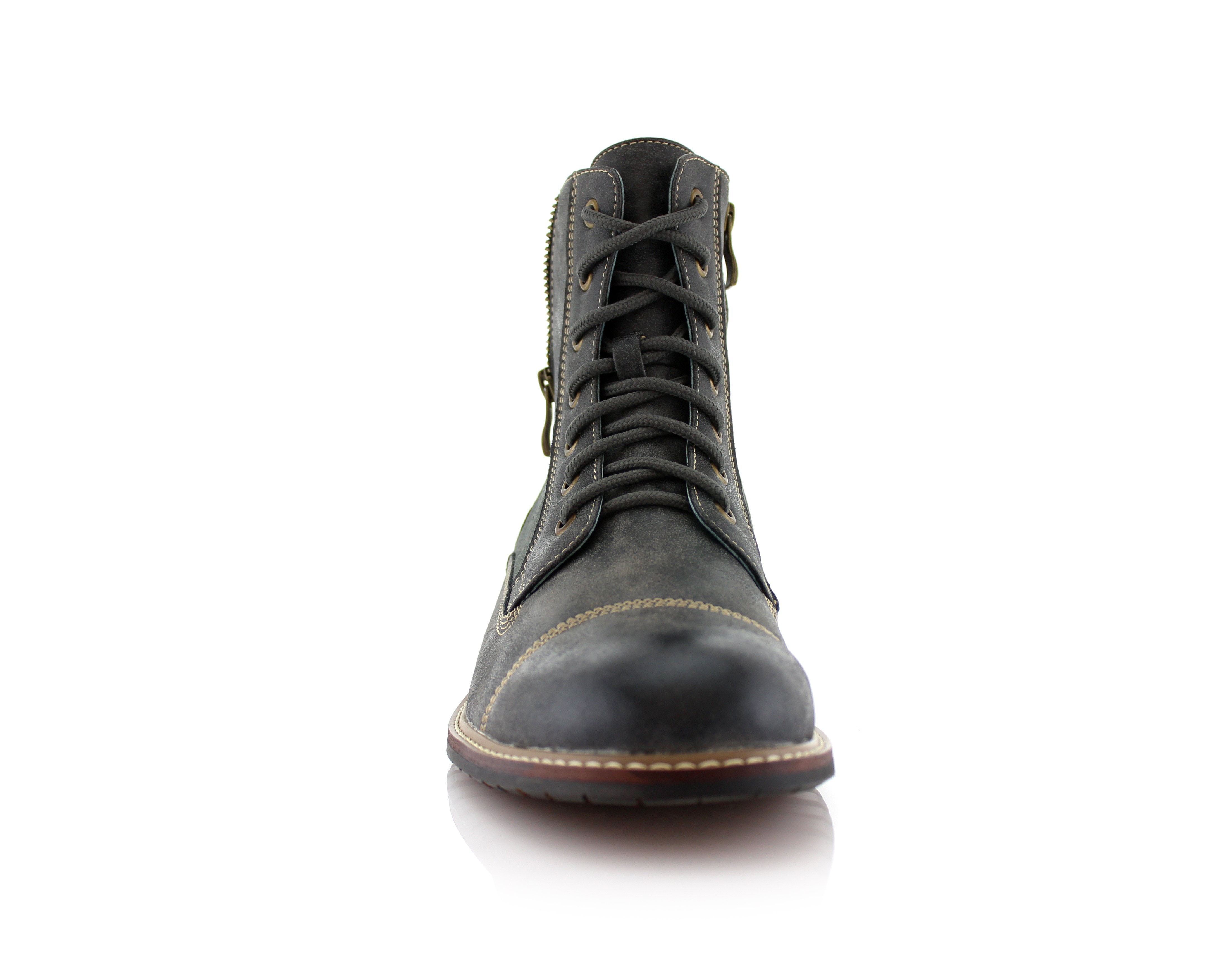 Duo-Textured Zipper Closure Combat Boots | Andy by Ferro Aldo | Conal Footwear | Front Angle View