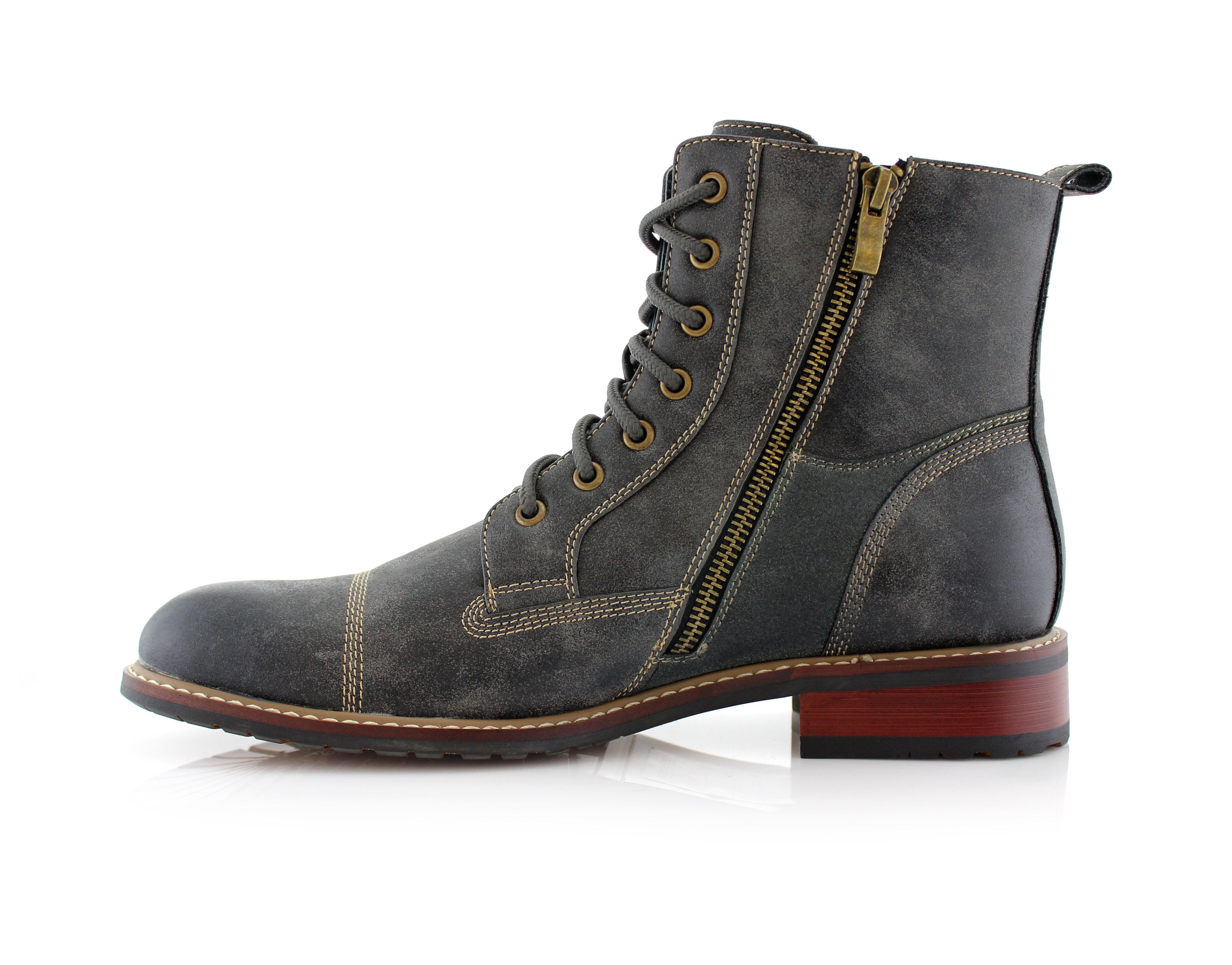Duo-Textured Zipper Closure Combat Boots | Andy by Ferro Aldo | Conal Footwear | Inner Side Angle View