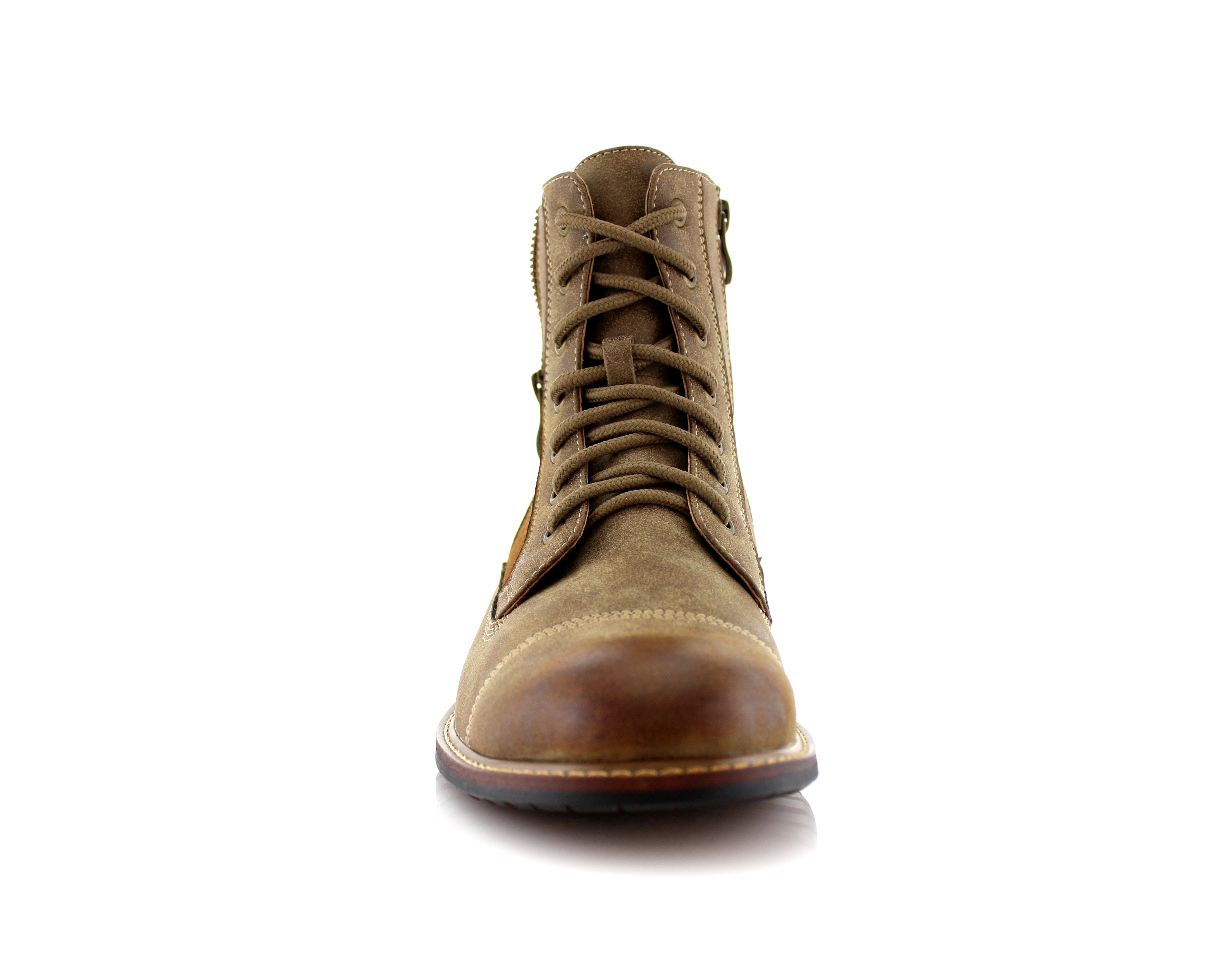 Duo-Textured Zipper Closure Combat Boots | Andy by Ferro Aldo | Conal Footwear | Front Angle View