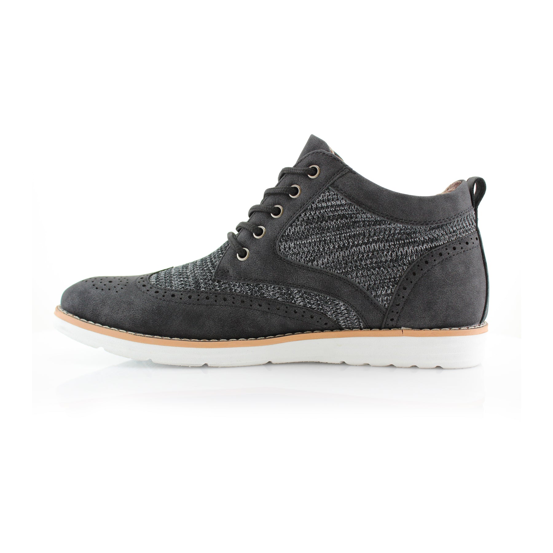 Duo-textured Mid-Top Wingtip Sneaker | Colbert by Polar Fox | Conal Footwear | Inner Side Angle View