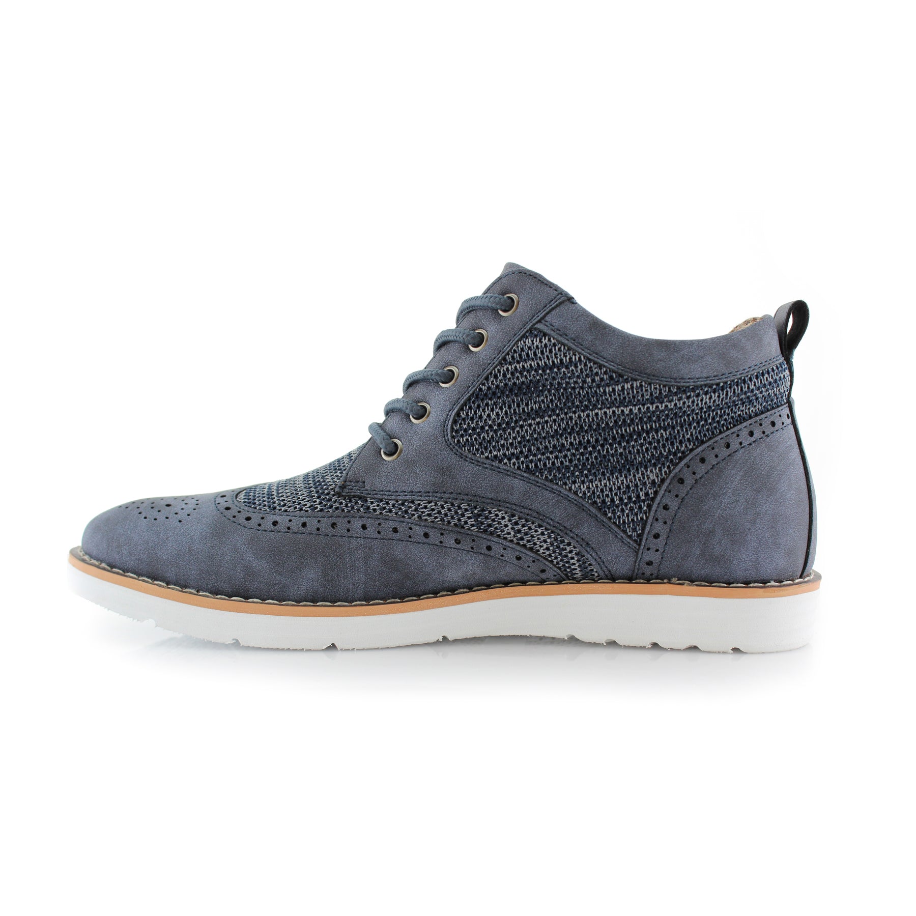 Duo-textured Mid-Top Wingtip Sneaker | Colbert by Polar Fox | Conal Footwear | Inner Side Angle View