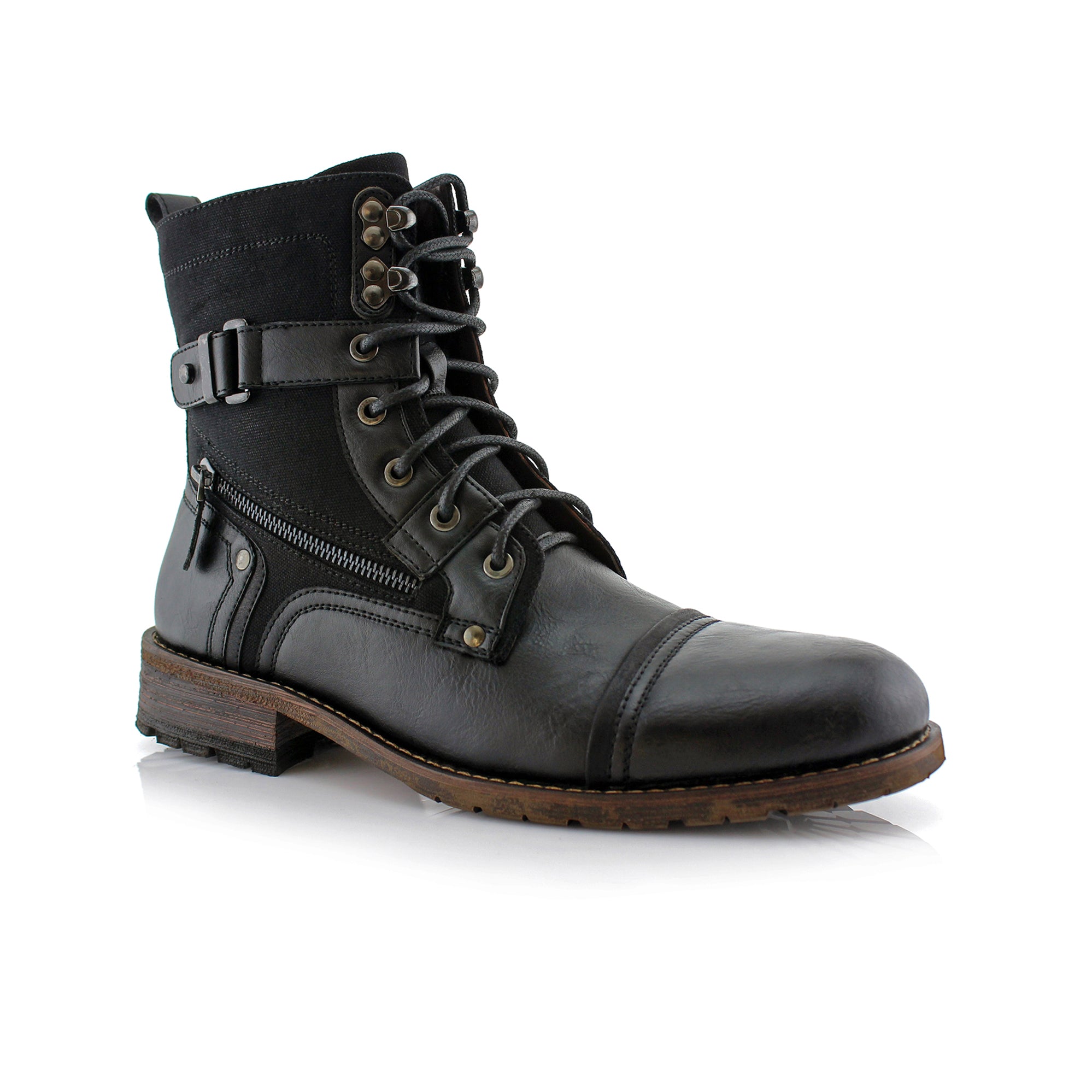 Ankle Strap Buckle with Zipper Closure Combat Boots | Asher by Polar Fox | Conal Footwear | Main Angle View
