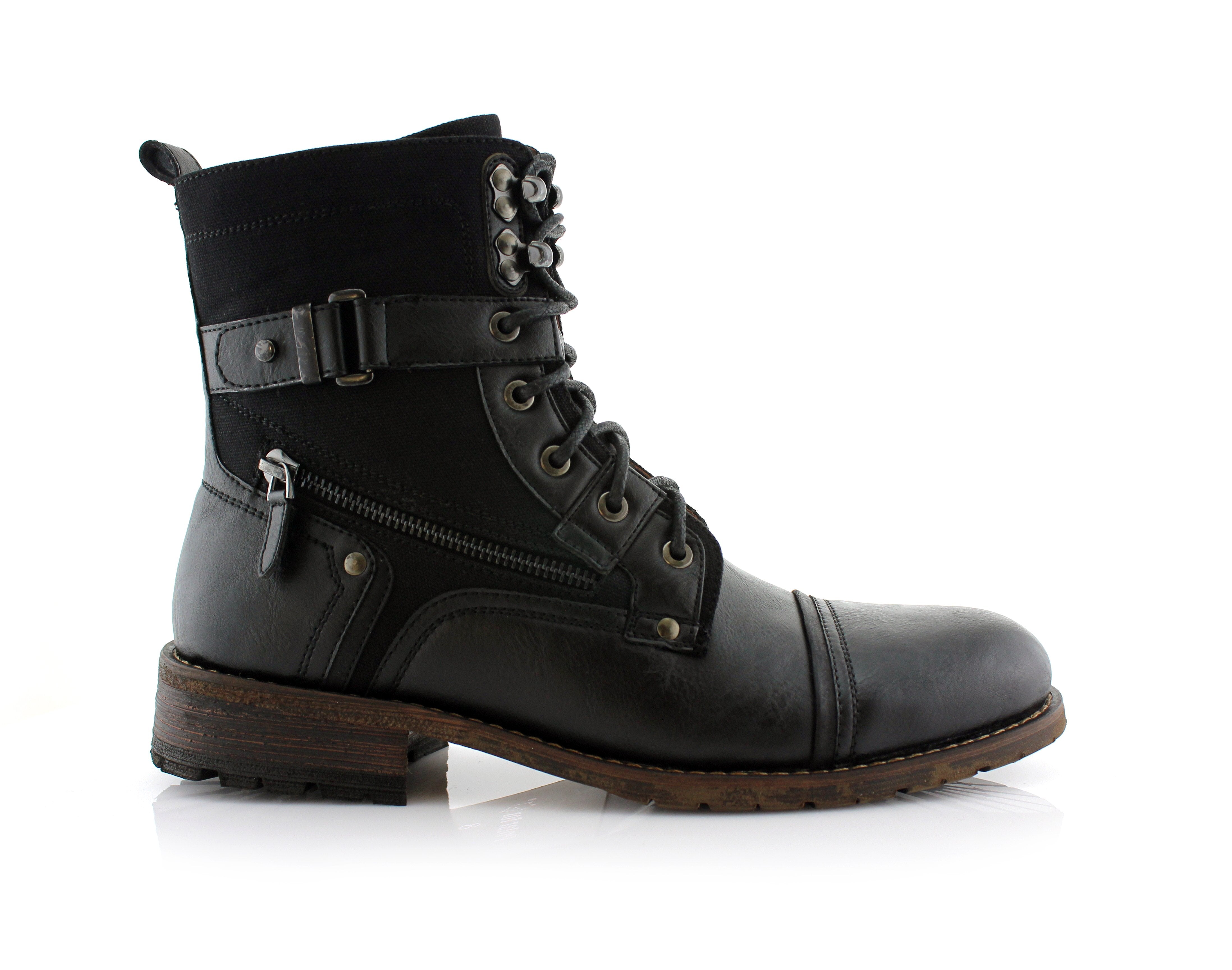 Ankle Strap Buckle with Zipper Closure Combat Boots | Asher by Polar Fox | Conal Footwear | Outer Side Angle View