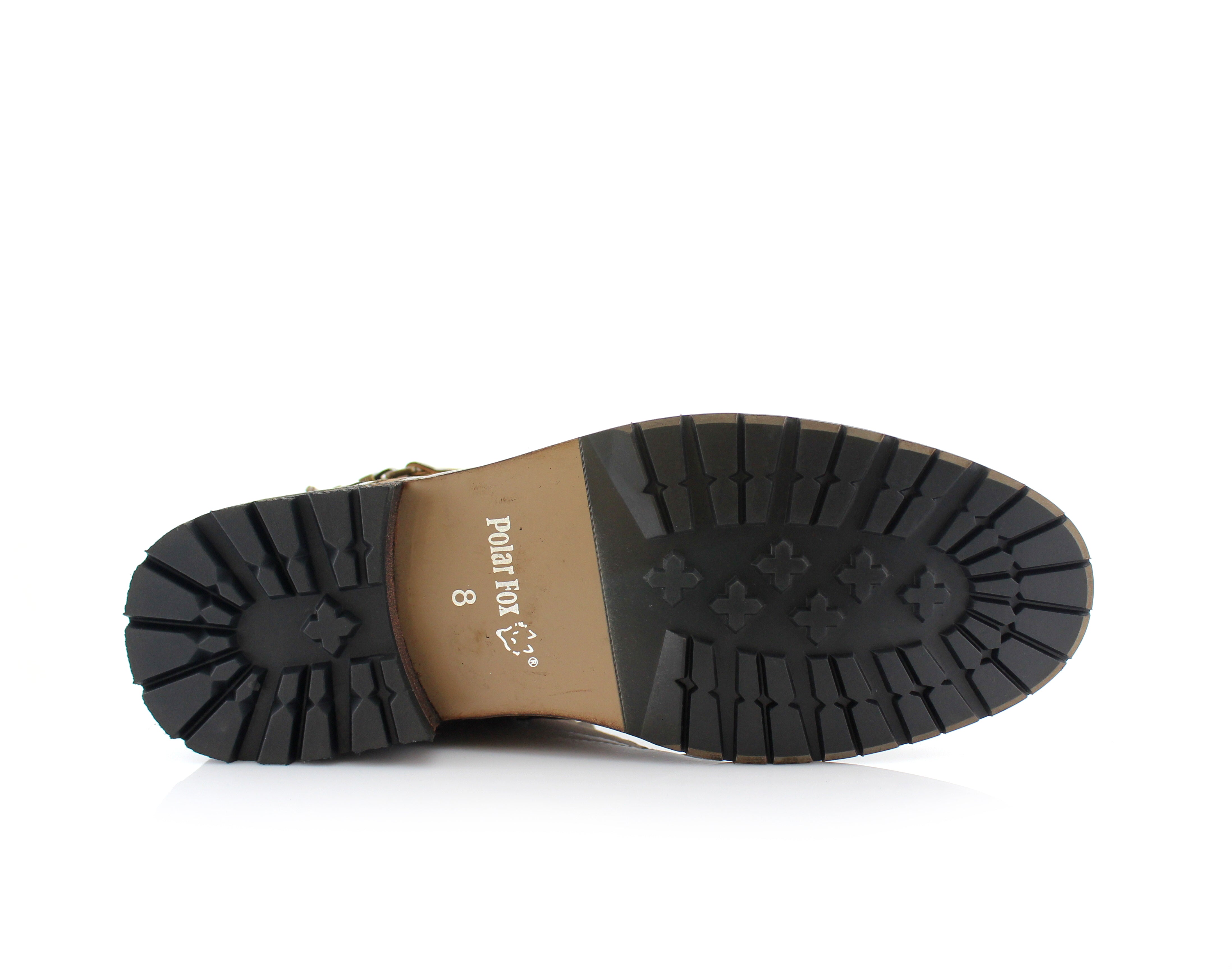 Ankle Strap Buckle with Zipper Closure Combat Boots | Asher by Polar Fox | Conal Footwear | Bottom Sole Angle View