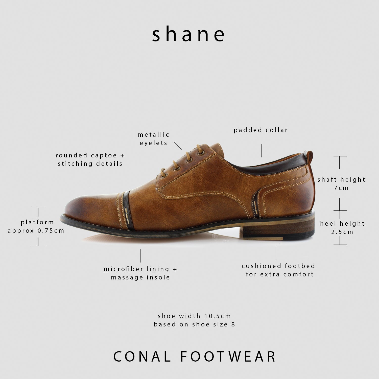 Burnished Cap-Toe Derby Shoes | Shane by Ferro Aldo | Conal Footwear | Overview