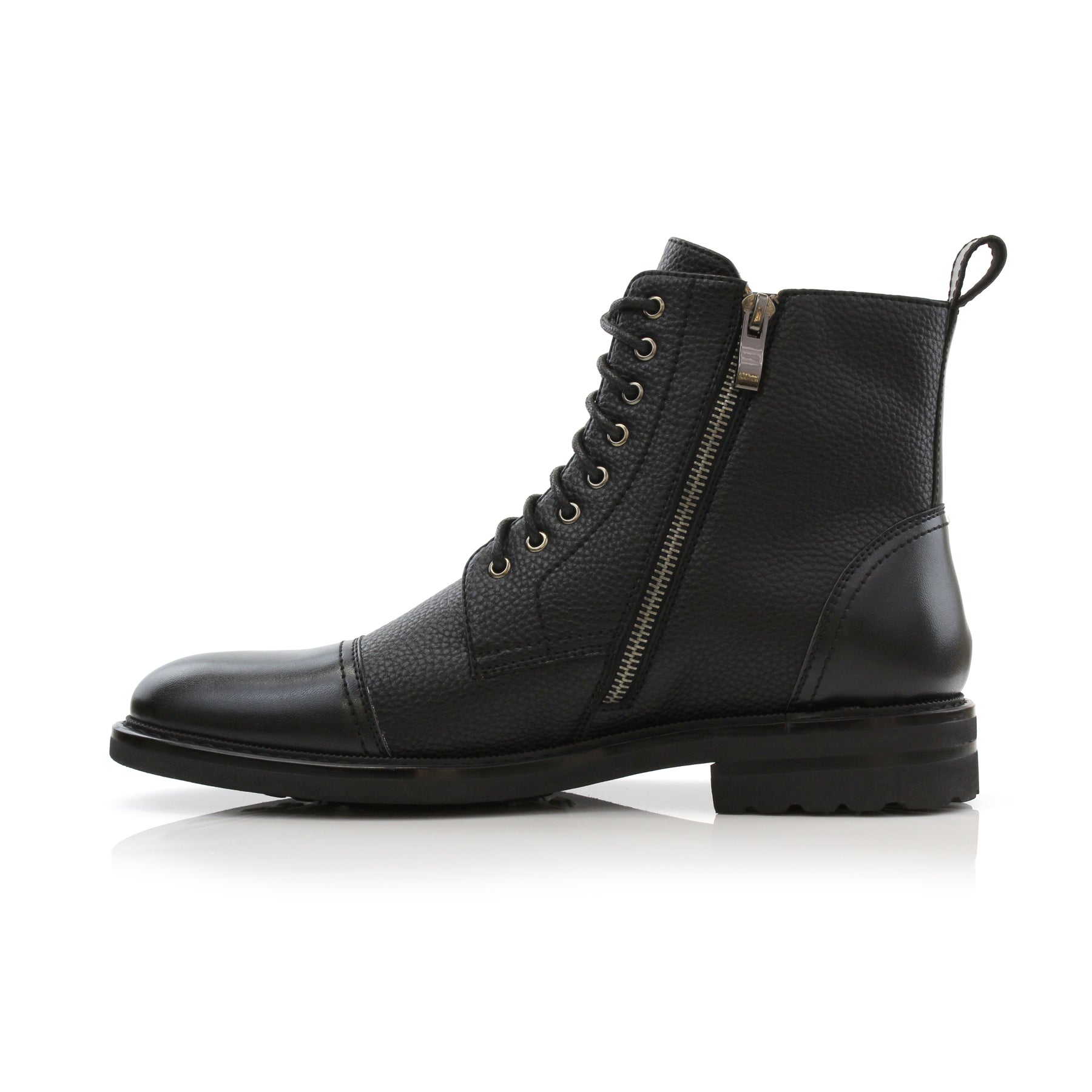 Grained Faux Leather High-Top Derby Boots | Wright by Polar Fox | Conal Footwear | Inner Side Angle View