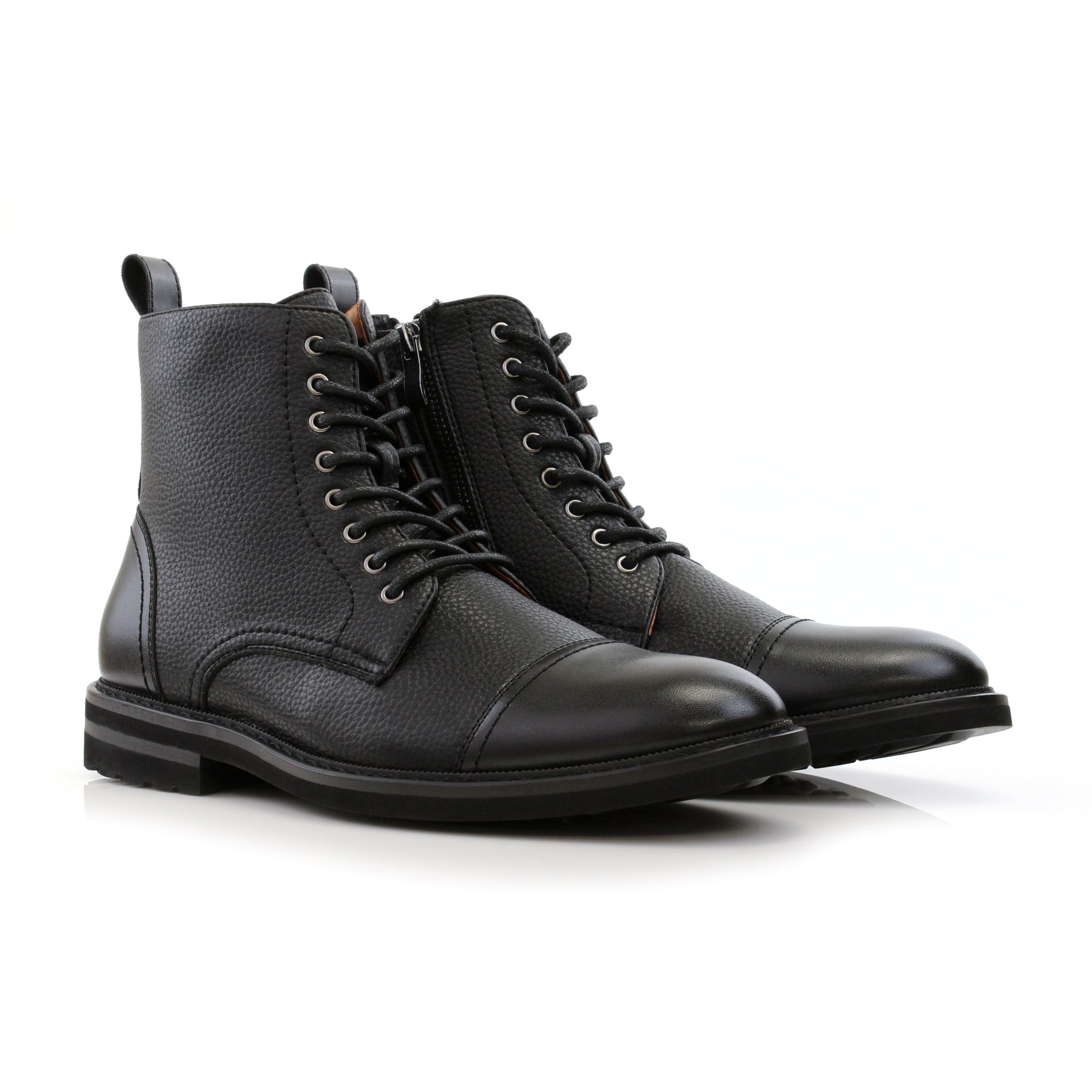 Grained Faux Leather High-Top Derby Boots | Wright by Polar Fox | Conal Footwear | Paired Angle View
