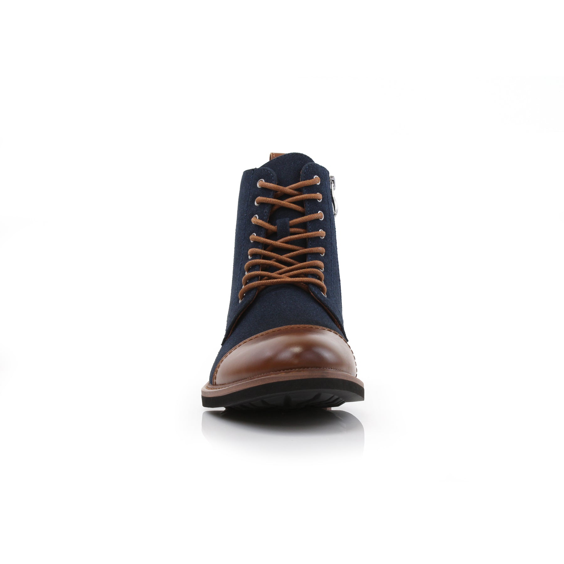 Blue Taupe High-Top Derby Boots | Wright by Polar Fox | Conal Footwear | Front Angle View