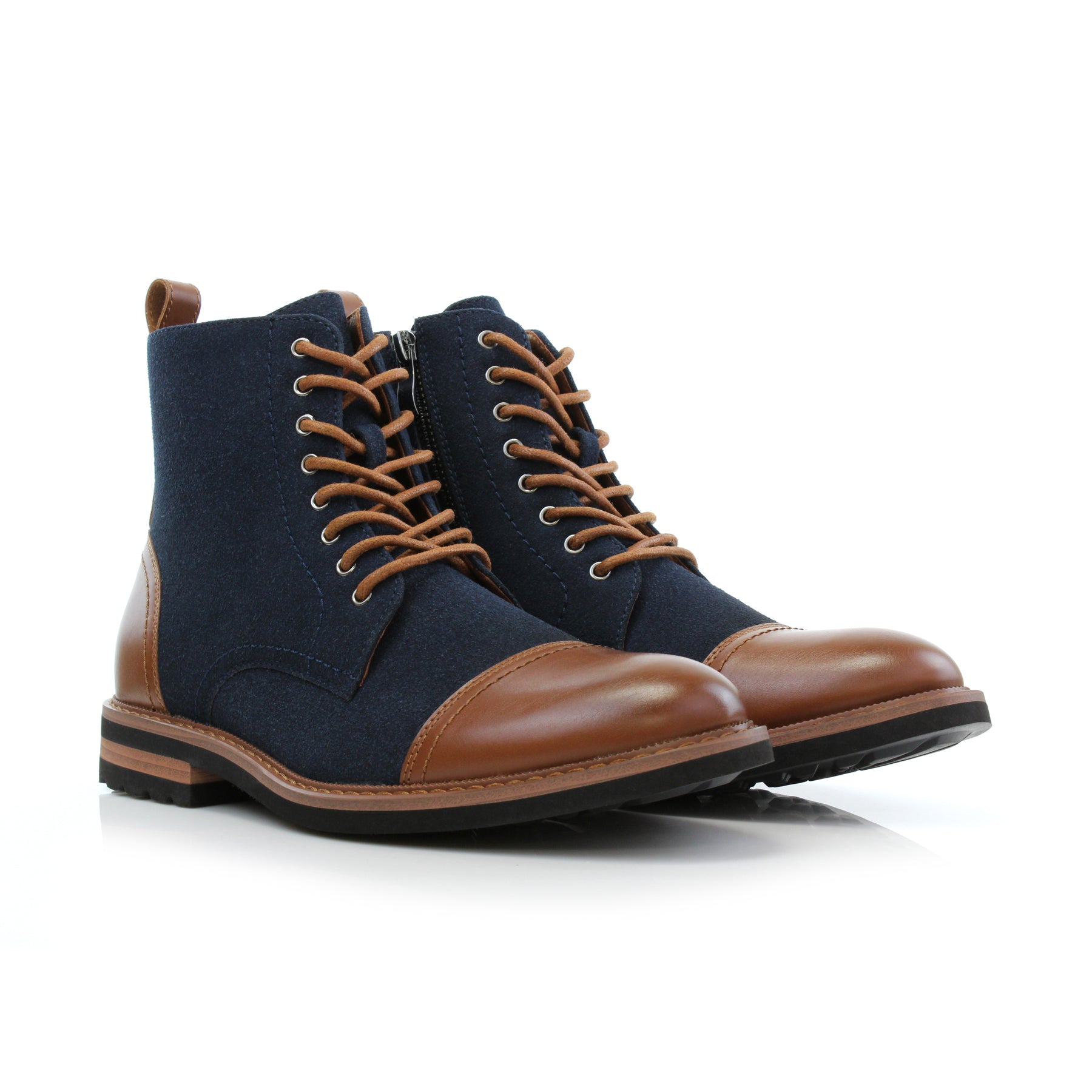 Blue Taupe High-Top Derby Boots | Wright by Polar Fox | Conal Footwear | Paired Angle View